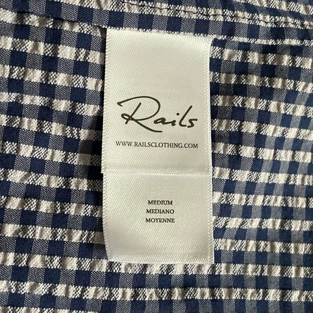 NWT RAILS Maeve Fluted Seersucker Womens Navy Gingham Midi Dress size Medium - Picture 8 of 9